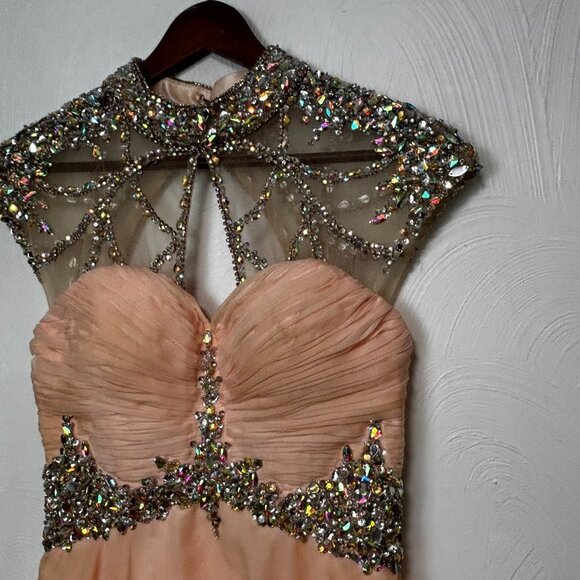 Vintage Jovani Y2K 90s Mini Prom Dress Sweetheart Pink Beaded Bodice Ruffle 00 - Picture 2 of 12